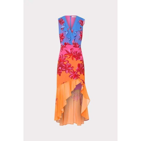 Milly Dresses & Skirts - Milly Nanci Sunset Flower Ruffle Dress Size 8 New With Tags